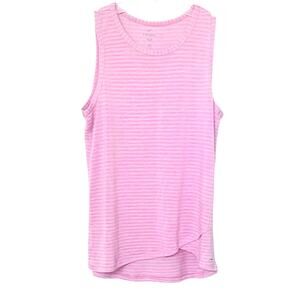 FREELY ASYMMETRICAL LAYERED TANK TOP, WOMENS, XL, LIGHT PINK/GREY STRIPED